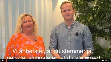 Kasper Skovgaard Pedersen og Mette Balck Mejlby fra Finansforbundet i Nordeas formandskab - screenshot fra video om den nye virksomhedsoverenskomst