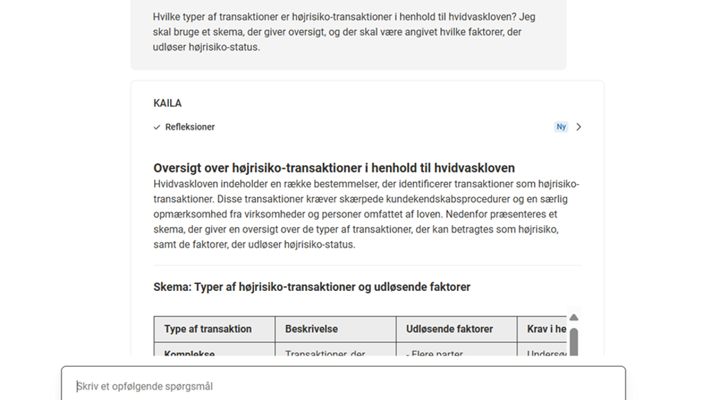 Eksempel på hvordan AI-værktøjet Kaila kan bruges i forhold hvidvaskloven.