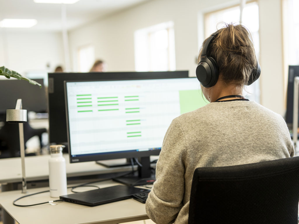 kollega set fra ryggen med fokus på computerskærm