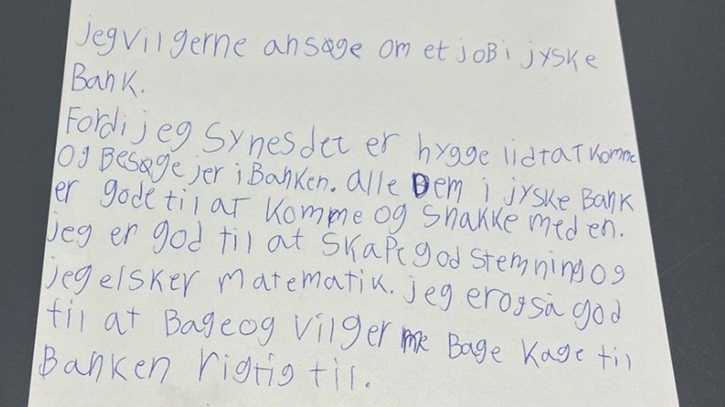 Ansøgning til Jyske Bank fra en otte-årig