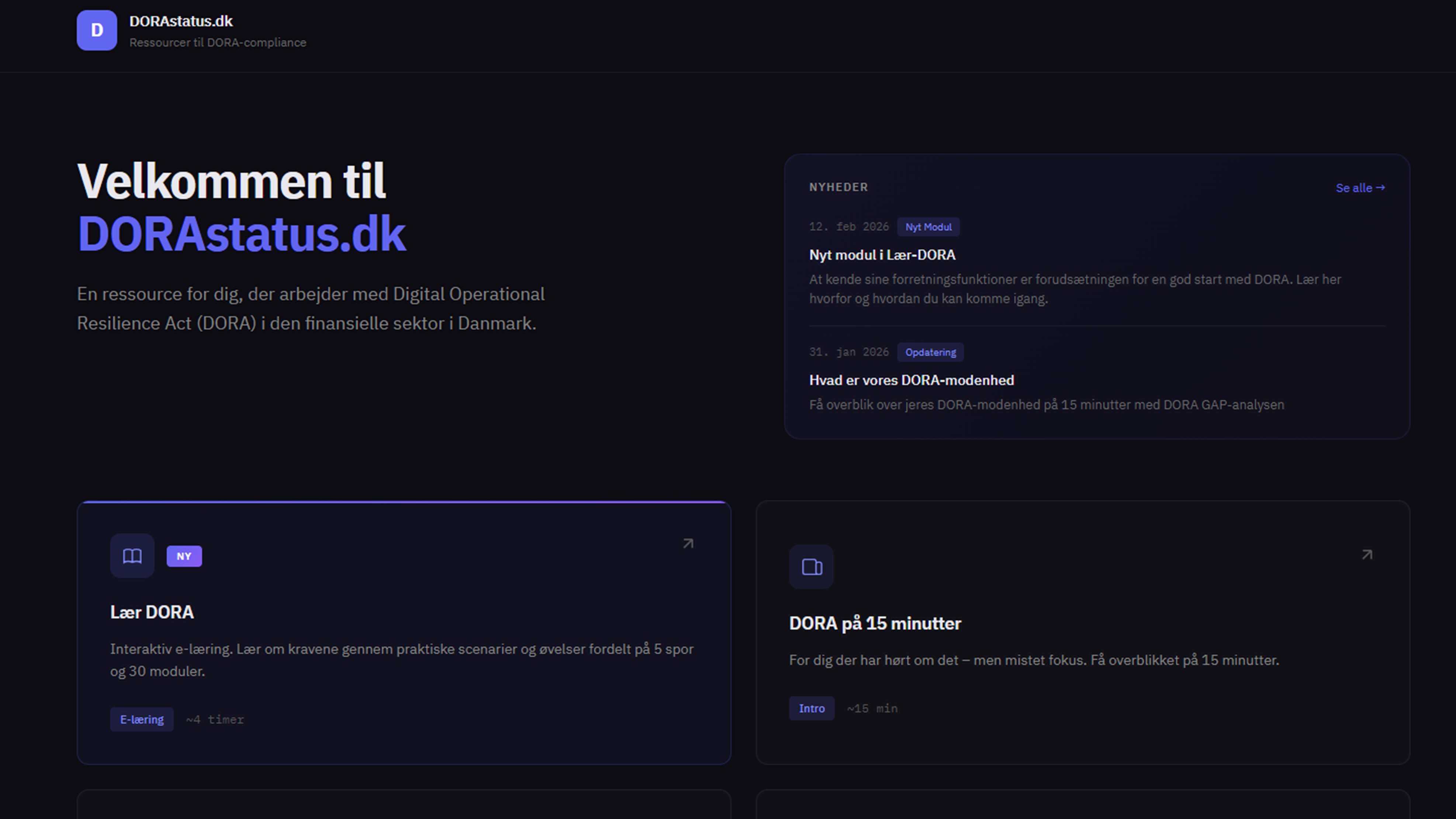 Hjemmesiden DORAstatus.dk